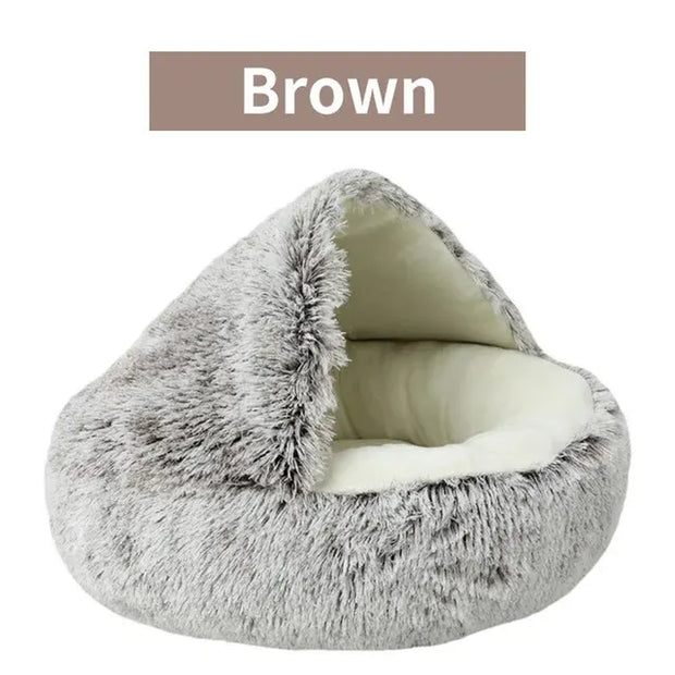 Warm Plush Hooded Pet Bed for Cat or Small Dog