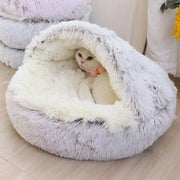 Warm Plush Hooded Pet Bed for Cat or Small Dog