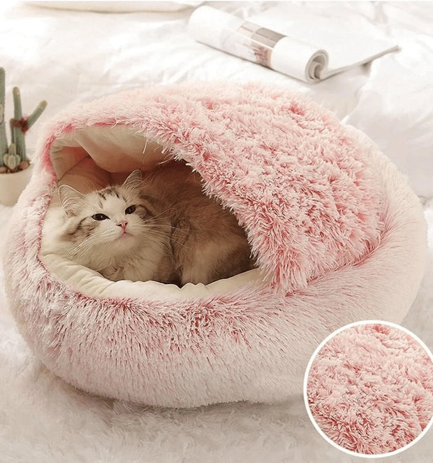 Warm Plush Hooded Pet Bed for Cat or Small Dog