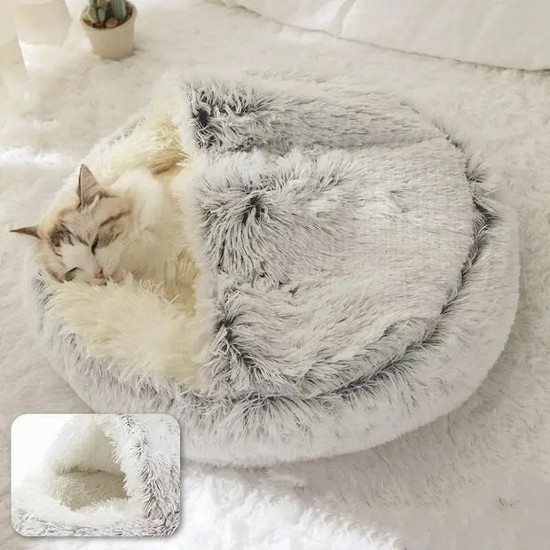 Warm Plush Hooded Pet Bed for Cat or Small Dog