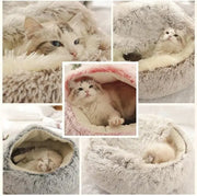 Warm Plush Hooded Pet Bed for Cat or Small Dog