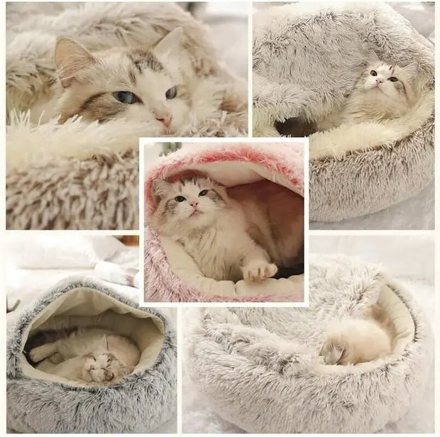 Warm Plush Hooded Pet Bed for Cat or Small Dog