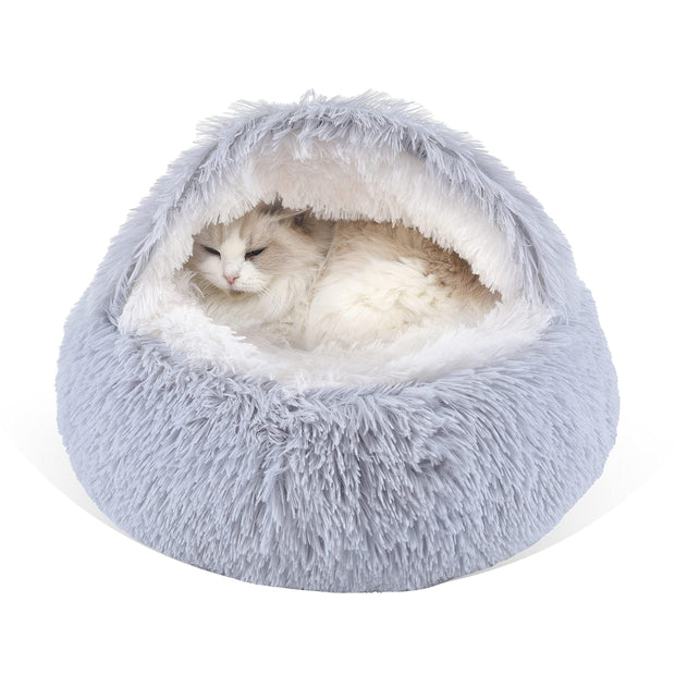 Warm Plush Hooded Pet Bed for Cat or Small Dog